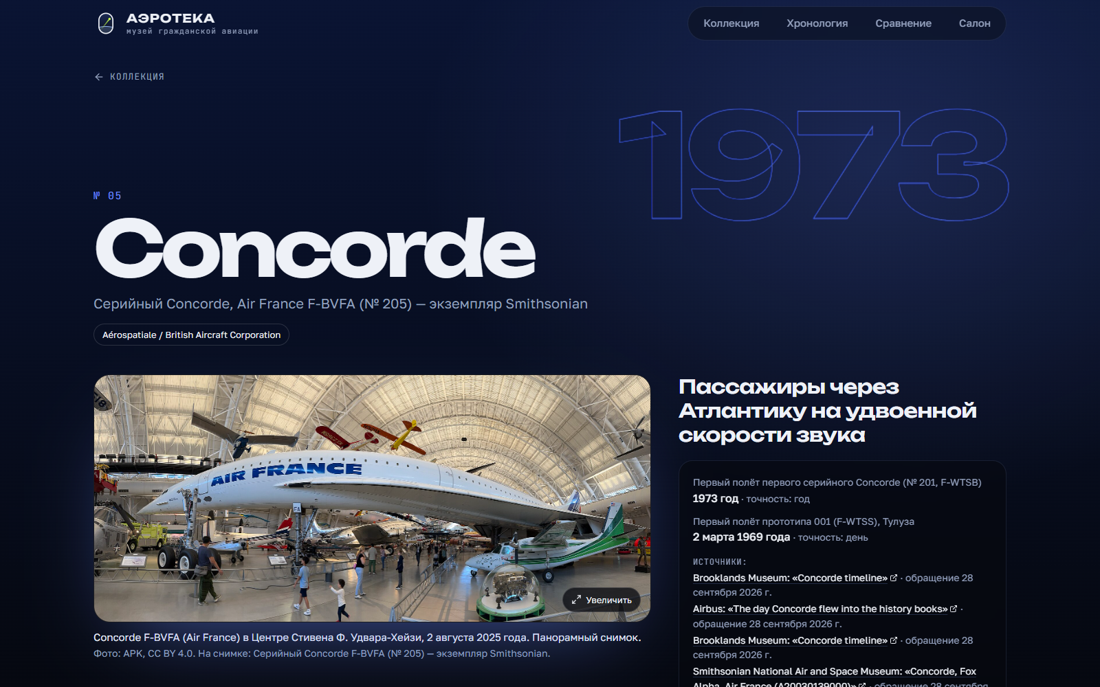 Страница экспоната Concorde: фото, характеристики и источники