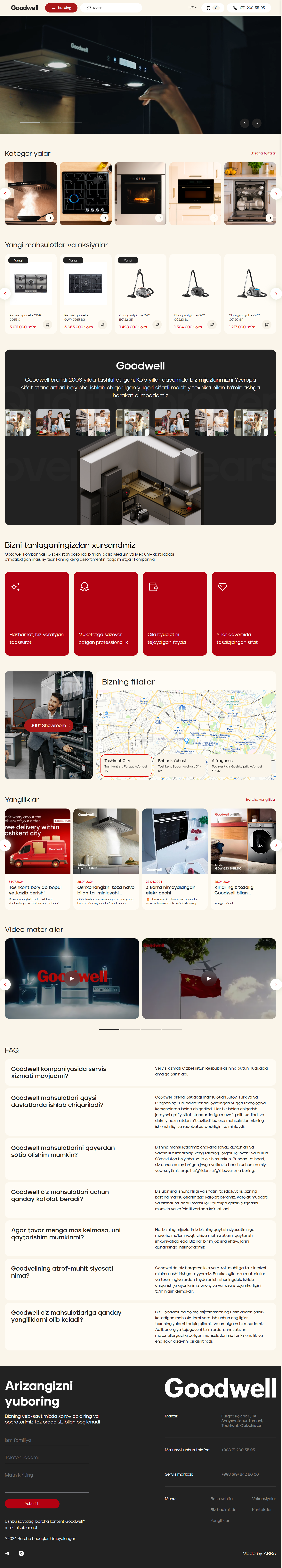 Главная страница Goodwell целиком: категории, новинки, преимущества, 360° шоурум и филиалы